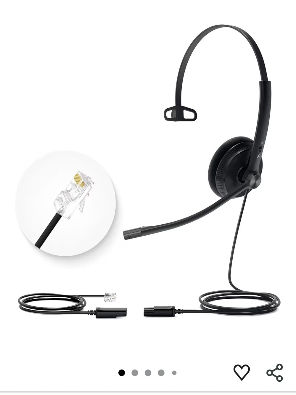 Yealink Adjustable Single-Ear Wired Headset in Black